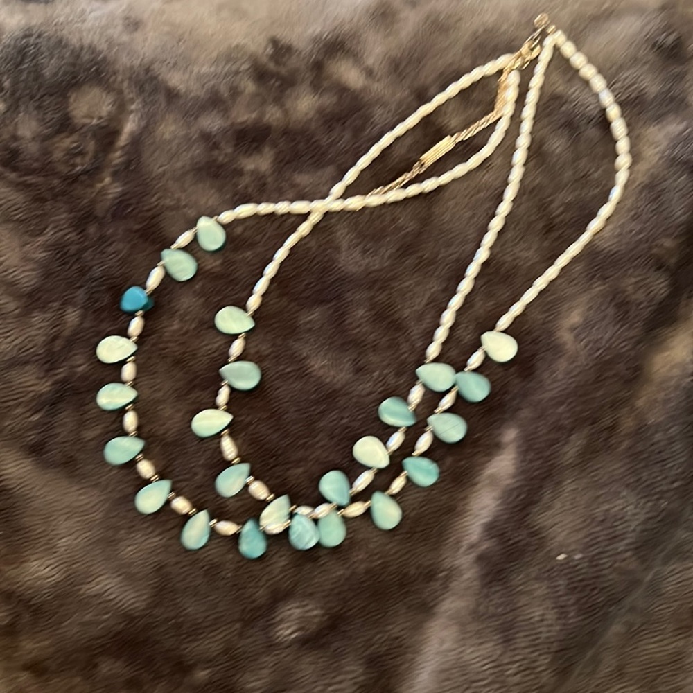 Turquoise and Pearl double strand necklace.